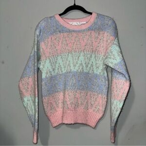 Vintage‎ Nuggets Pastel Striped Knit Sweater 80s Aesthetic